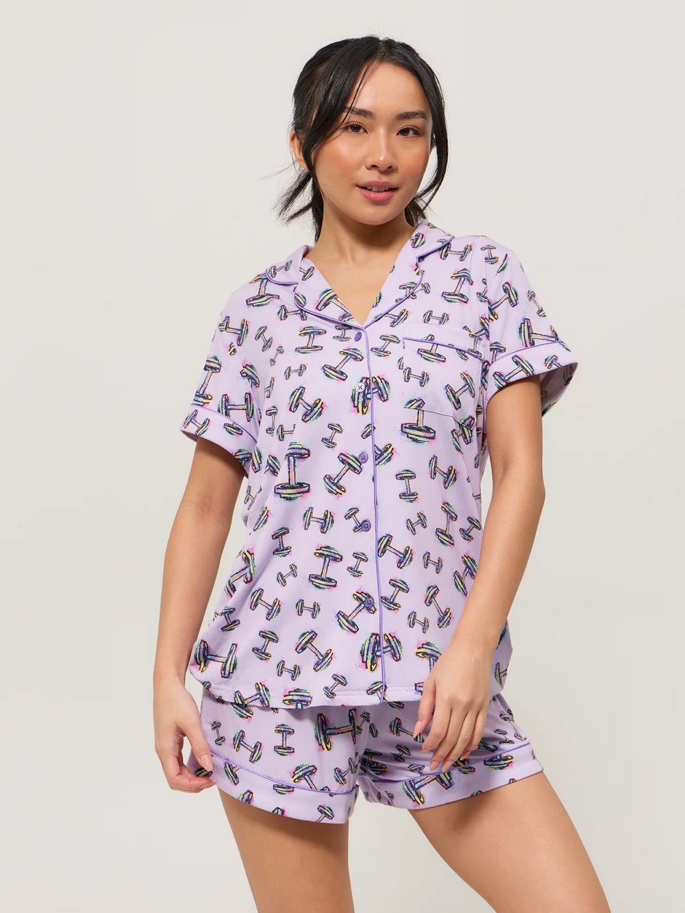 BUFFBUNNY PAJAMA SHORTS SET IN DUMBBELL PRINT - Picture 5 of 7